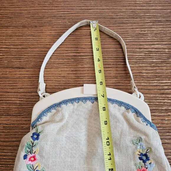 Cath Kidston Floral Embroidered Linen Handbag Purse - Picture 6 of 11